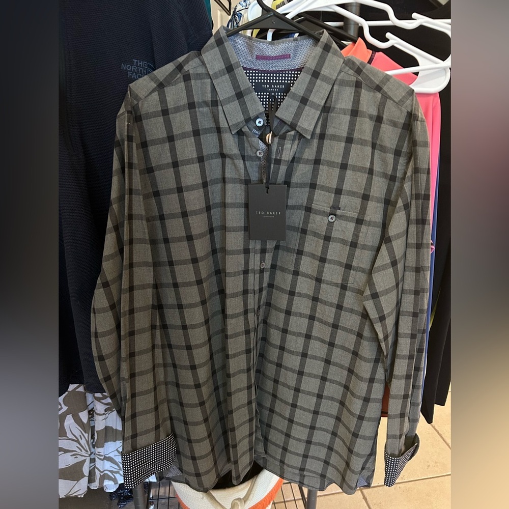 Ted Baker Charcoal and Black Plaid Shirt